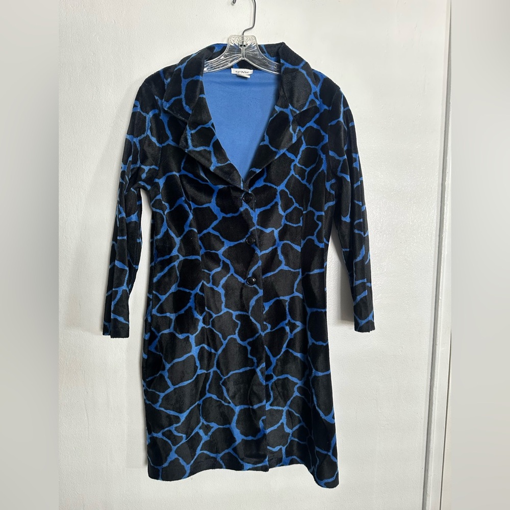 90s vintage animal (giraffe) print coat blue/black medium